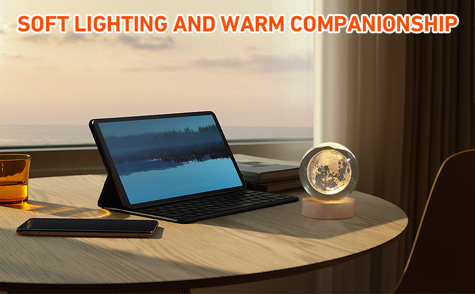 3D Deer Crystal Ball Night Lamp, Creative Engraved, USB Table LED Wooden Crystal Ball for Home Office Decoration Birthday Gift Adults (Deer)(Warm White)