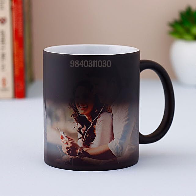 Magic Mug with Photo Customized/Personalized Cup with Image, Text, Logo, Quotes Gifts for Birthday, Anniversary, Valentine's Day Black Colour Changing Mug 325 ML