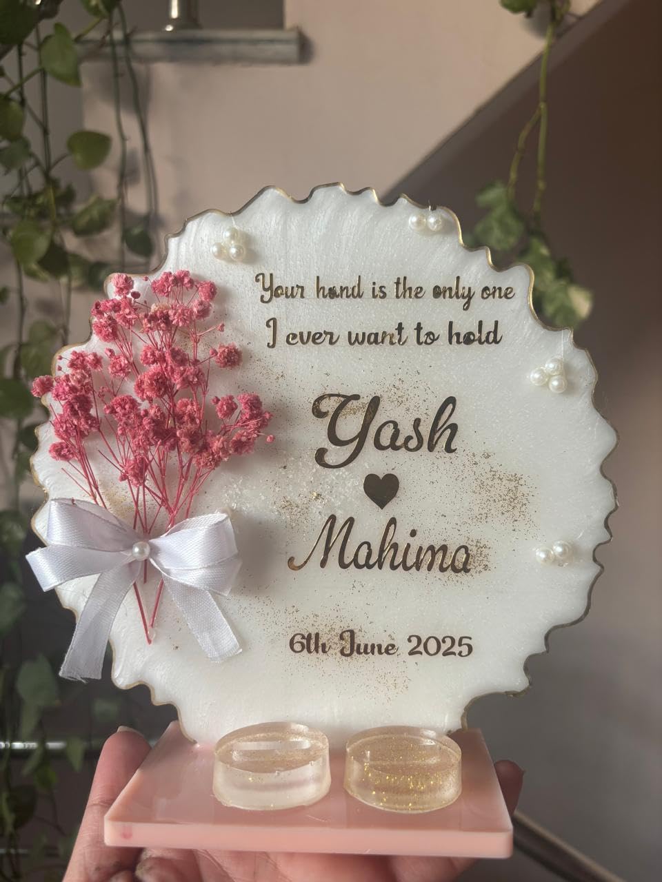 Resin Engagement Round Ring Platter | Platter with 2 Ring Holder & Resin Stand | Wedding Proposal Engagement Platter (White) (8 Inch)