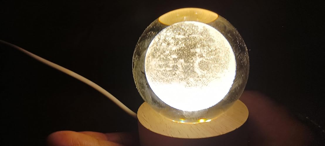 3D Deer Crystal Ball Night Lamp, Creative Engraved, USB Table LED Wooden Crystal Ball for Home Office Decoration Birthday Gift Adults (Deer)(Warm White)