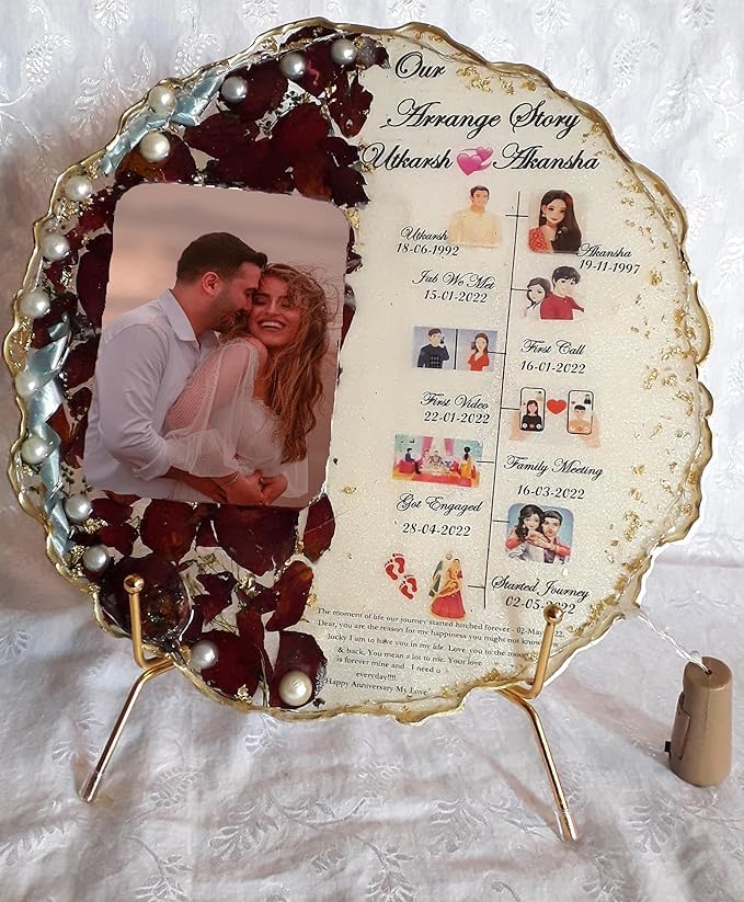 Customized Resin Photo Frame with Clear Groovy Easel Stand | Personalized Photo Frame for Home Decor & Memorable Gift | 10 Inch Display Frame