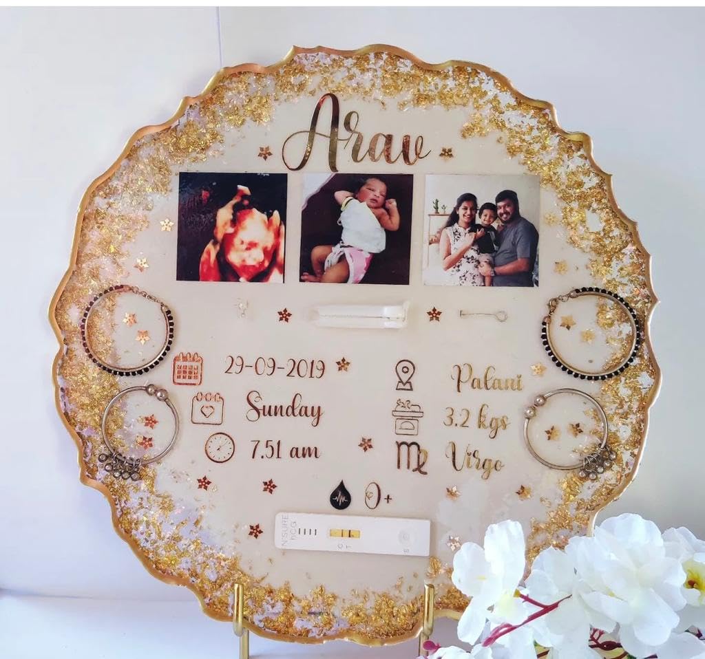 BABY CORD PRESERVATION||RESIN FRAME 12" inch||Resin baby details ||frame customised photo || trending surprise for birthday, golden stand