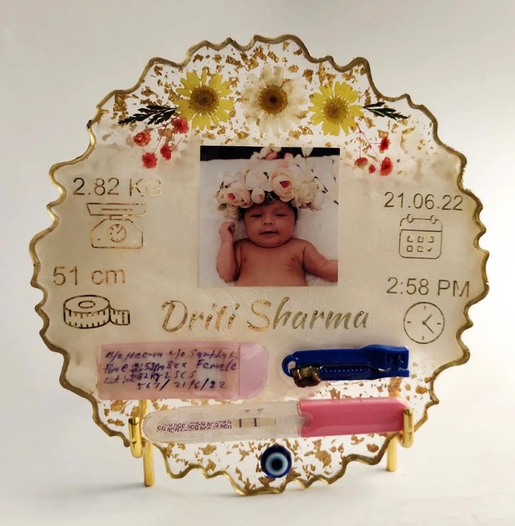 BABY CORD PRESERVATION||RESIN FRAME 12" inch||Resin baby details ||frame customised photo || trending surprise for birthday, golden stand