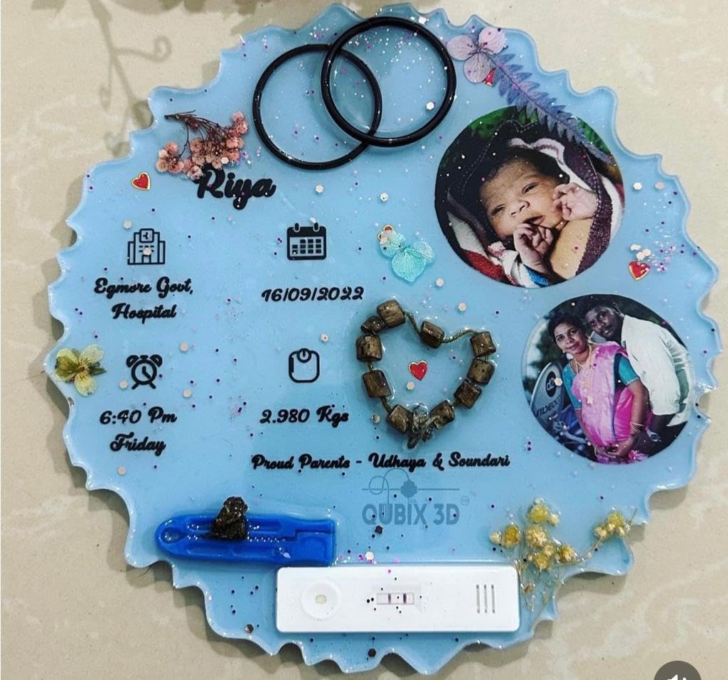 BABY CORD PRESERVATION||RESIN FRAME 12" inch||Resin baby details ||frame customised photo || trending surprise for birthday, golden stand