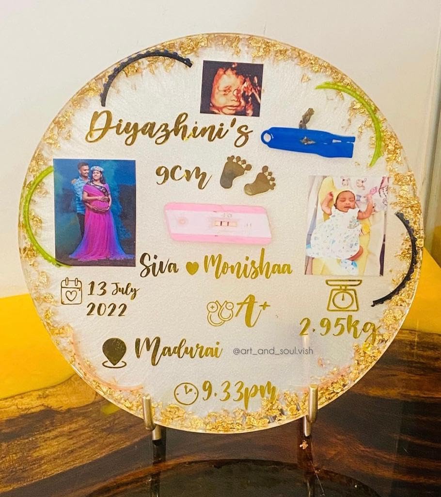 BABY CORD PRESERVATION||RESIN FRAME 12" inch||Resin baby details ||frame customised photo || trending surprise for birthday, golden stand