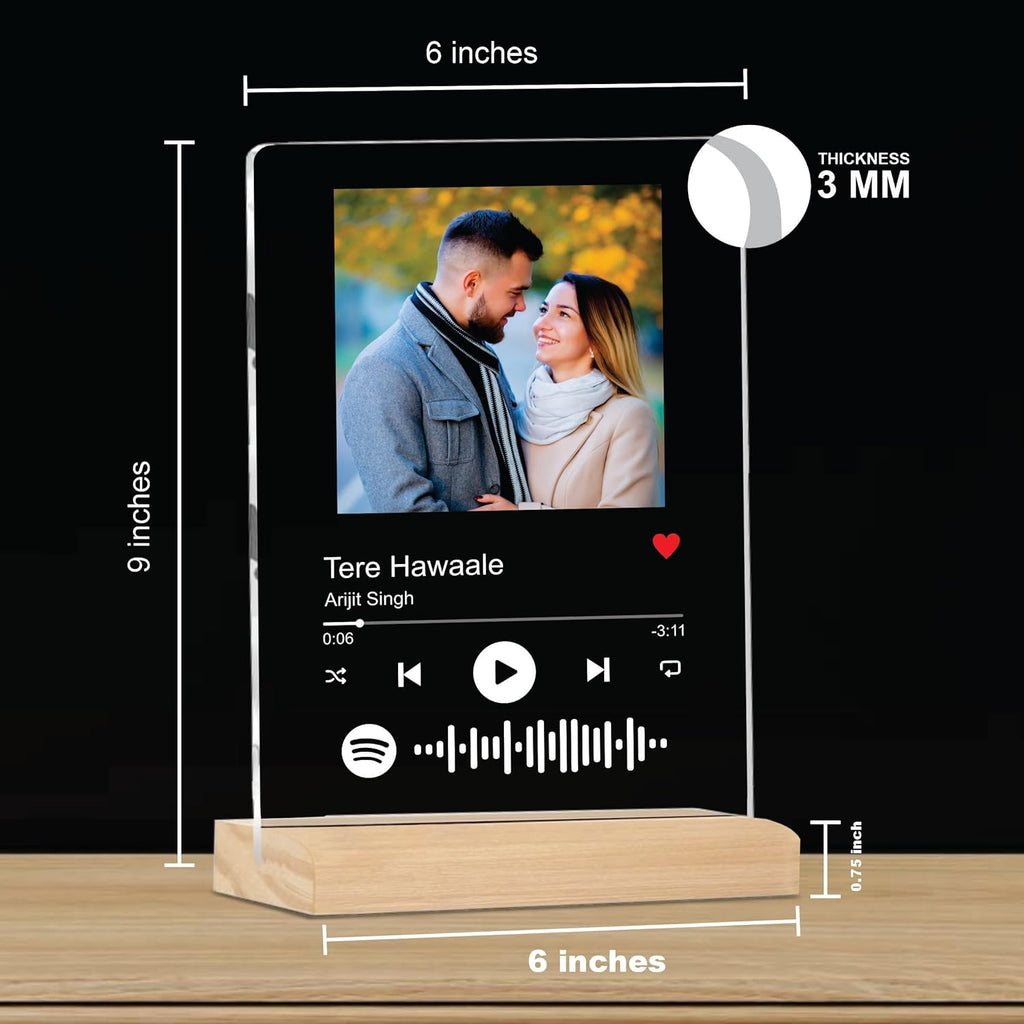 Giftplease Father’s Day Present Personalized Photo Frame with Wooden Stand | Custom Printed Transparent Clear Acrylic Picture Base (6x9 Inches) | Spotify Music Player Song Code Design, Dad Papa