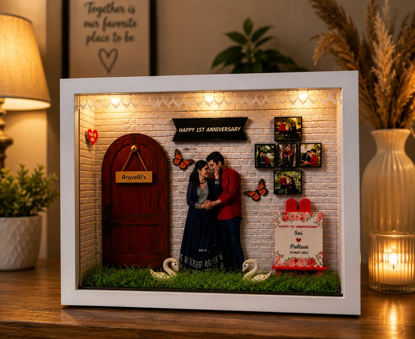 craftosuit Unique Personalized Gift Miniature Frame 3d Customised Photo Trending for Birthday Anniversary couple gifts Mom Dad Baby wood rectangular shape Table mount multicolor (88497 18597)