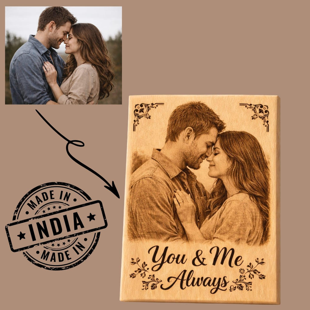 Customised Wooden Photo Frame with Engraved Photo & Message Tabletop, Rectangular Photo Plaque for Best Friends Birthday, Anniversary (4x5 Inch)