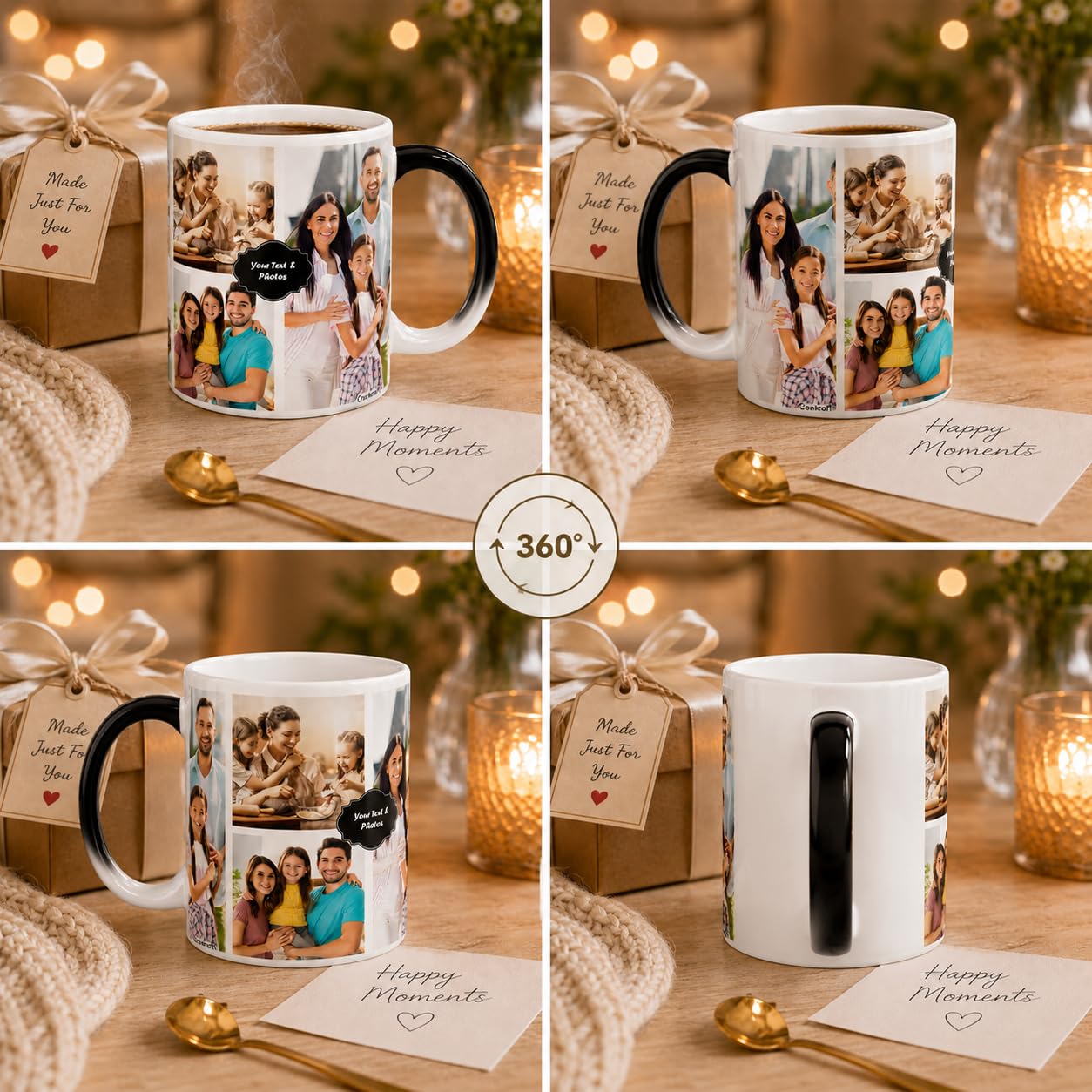 Personalized Magic Mug with Photo Custom Heat-Sensitive Color-Changing Coffee Cup Unique Gift for Birthday, Anniversary, Valentine's Day 325ml Ceramic Black D08