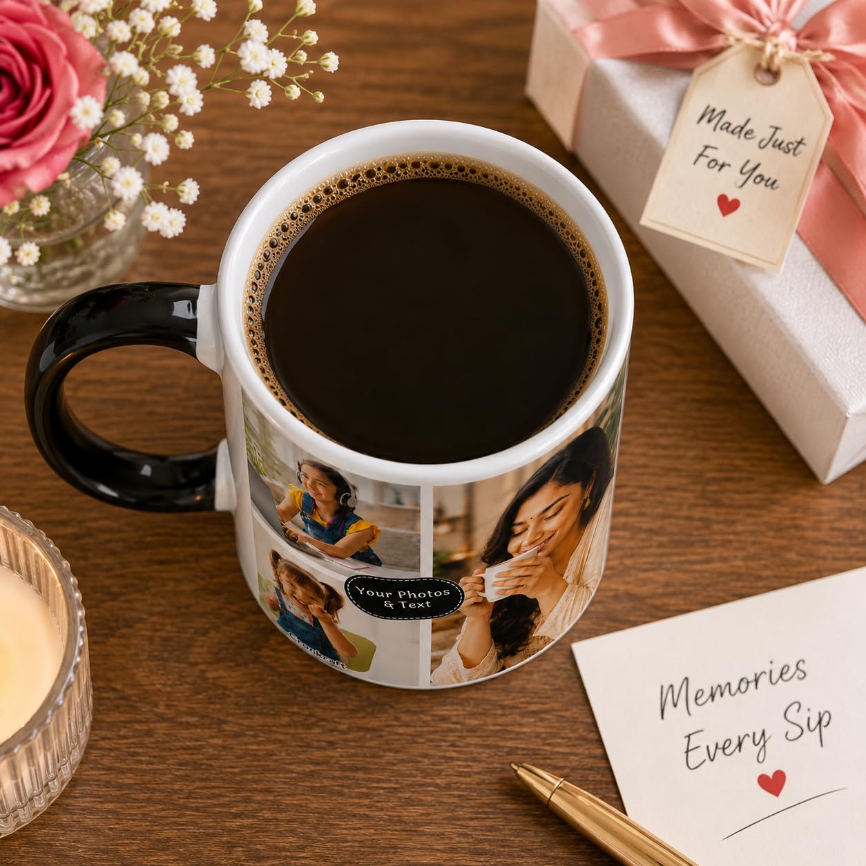 Personalized Magic Mug with Photo Custom Heat-Sensitive Color-Changing Coffee Cup Unique Gift for Birthday, Anniversary, Valentine's Day 325ml Ceramic Black D08