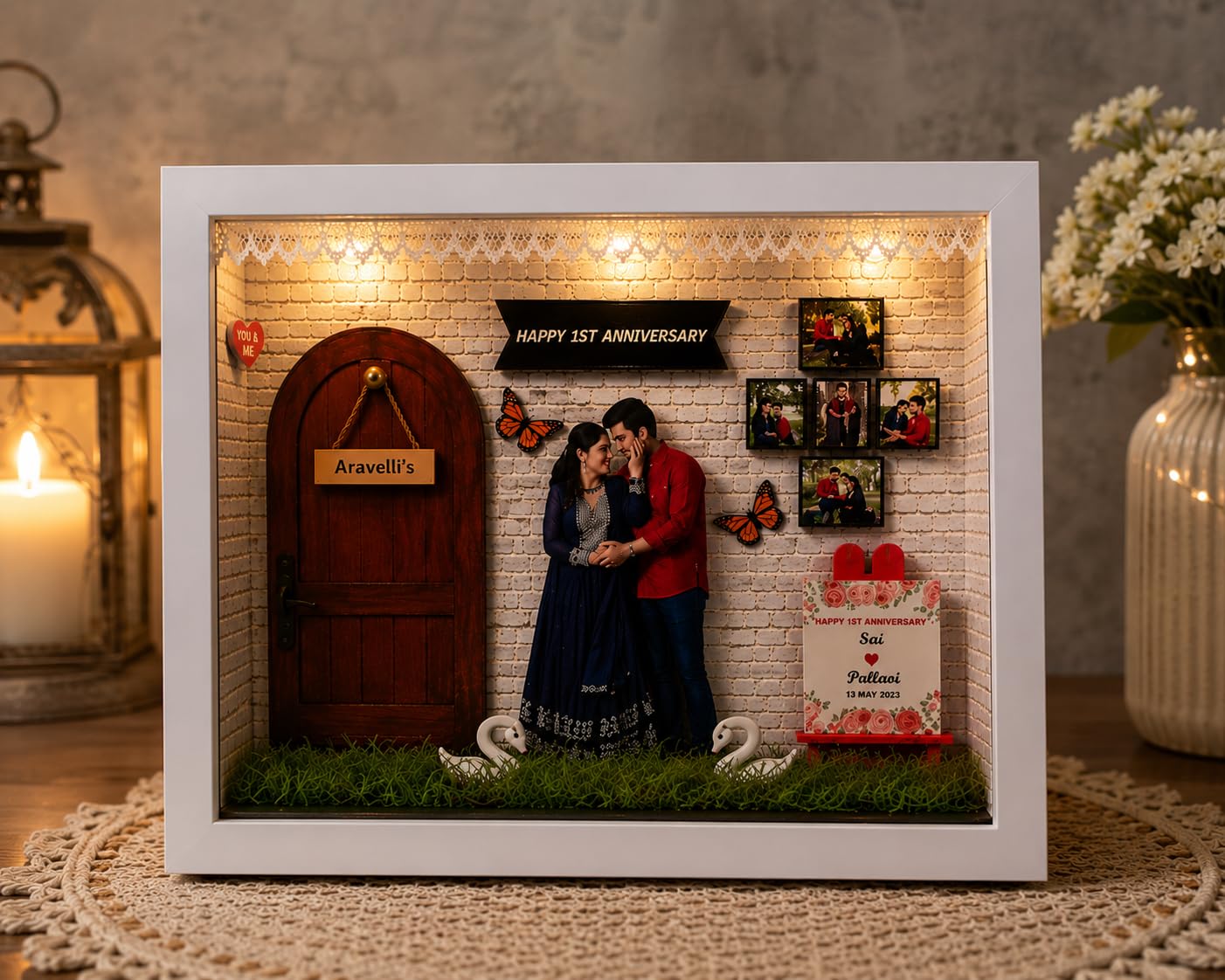 craftosuit Unique Personalized Gift Miniature Frame 3d Customised Photo Trending for Birthday Anniversary couple gifts Mom Dad Baby wood rectangular shape Table mount multicolor (88497 18597)