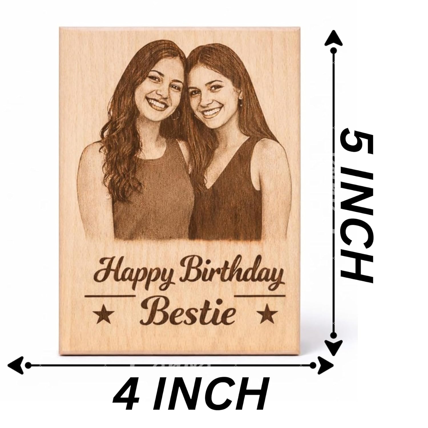 Customised Wooden Photo Frame with Engraved Photo & Message Tabletop, Rectangular Photo Plaque for Best Friends Birthday, Anniversary (4x5 Inch)
