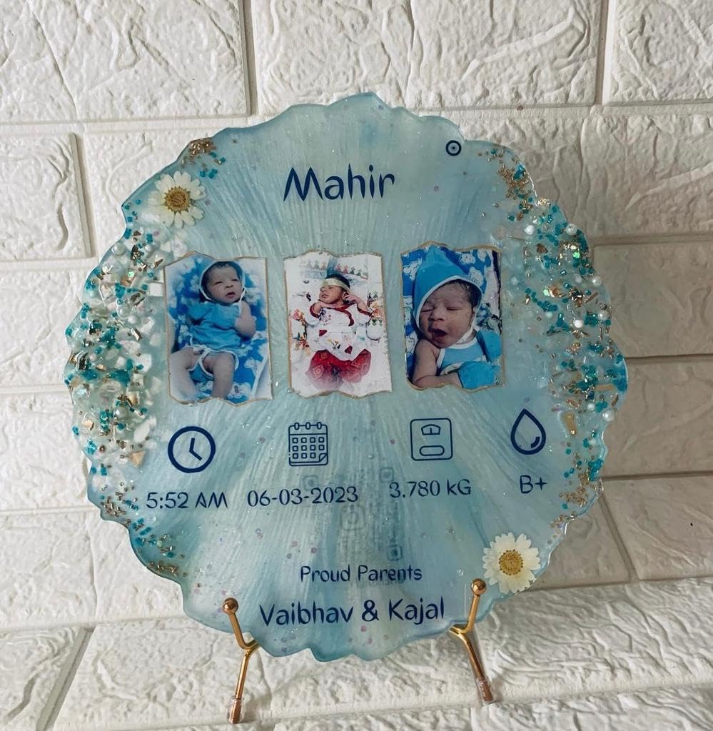 BABY CORD PRESERVATION||RESIN FRAME 12" inch||Resin baby details ||frame customised photo || trending surprise for birthday, golden stand