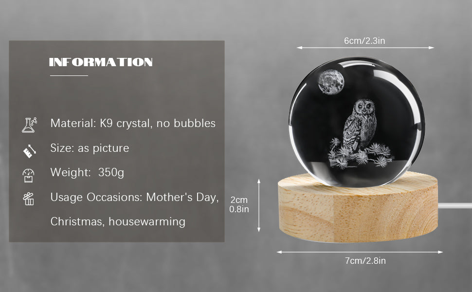 3D Deer Crystal Ball Night Lamp, Creative Engraved, USB Table LED Wooden Crystal Ball for Home Office Decoration Birthday Gift Adults (Deer)(Warm White)
